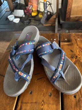 Skechers Navy Sport Sandals with Multicolor Stripe Accents